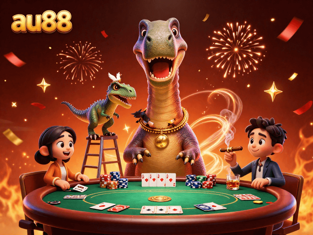 Experience thrilling poker action at au88 with a giant brontosaurus and a clever raptor dealer.