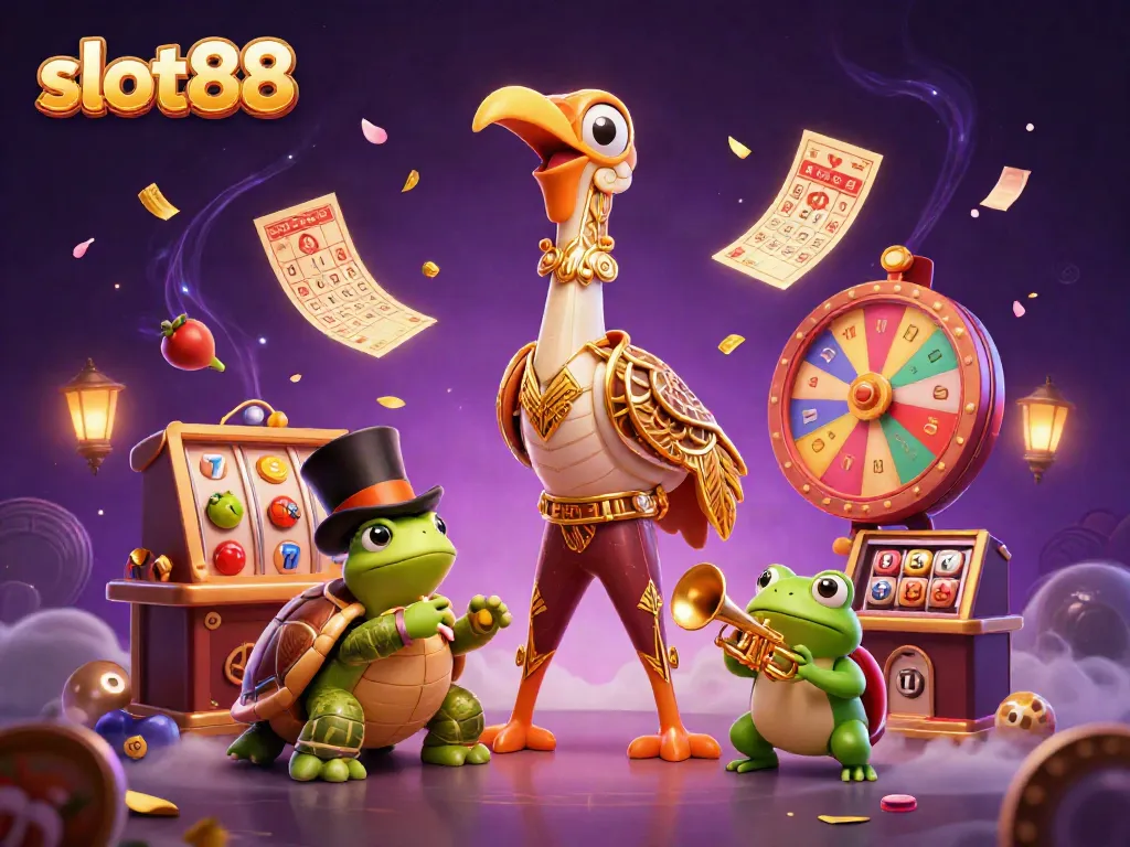 Experience thrilling jackpot excitement with slot88 at vibrant casino scene featuring delightful characters.
