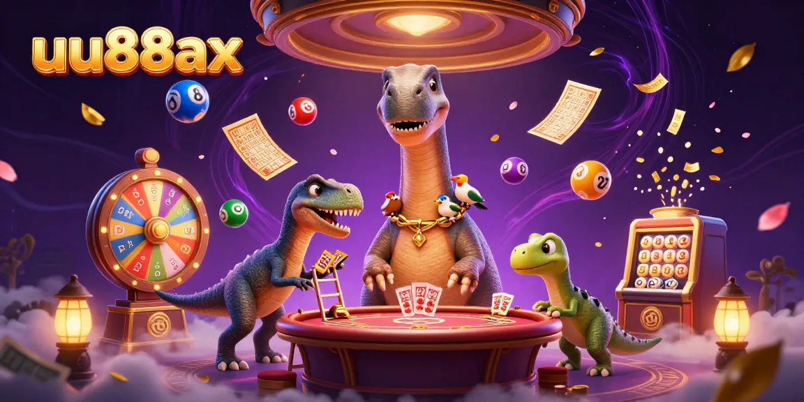 Experience the thrill of uu88ax with a 3D cartoon scene featuring vibrant casino elements.