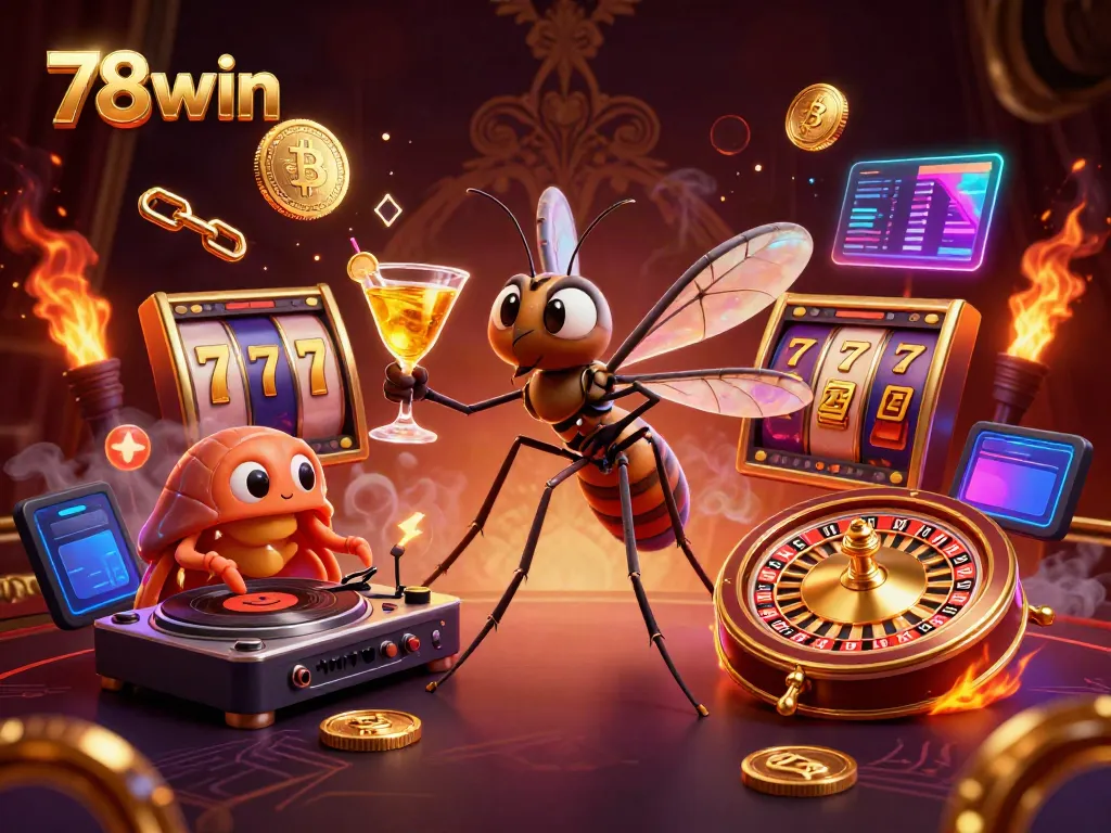 Engage with 78win's vibrant casino experience featuring animated characters, jackpot slots, and crypto elements.