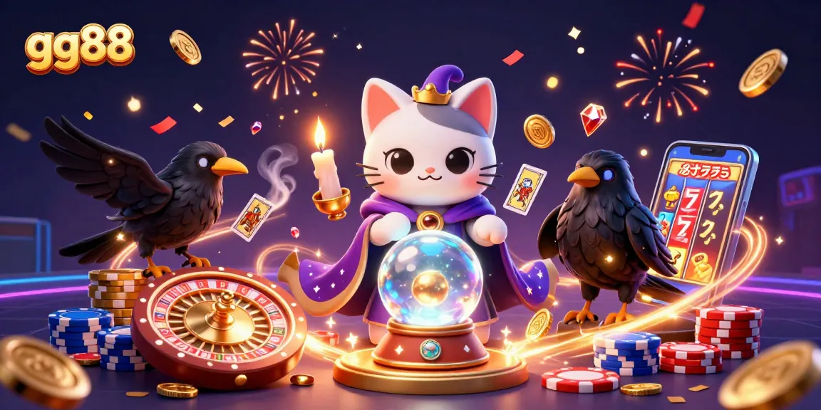 Experience the thrill of gg88 with a lively 3D casino illustration featuring mystics and game elements.