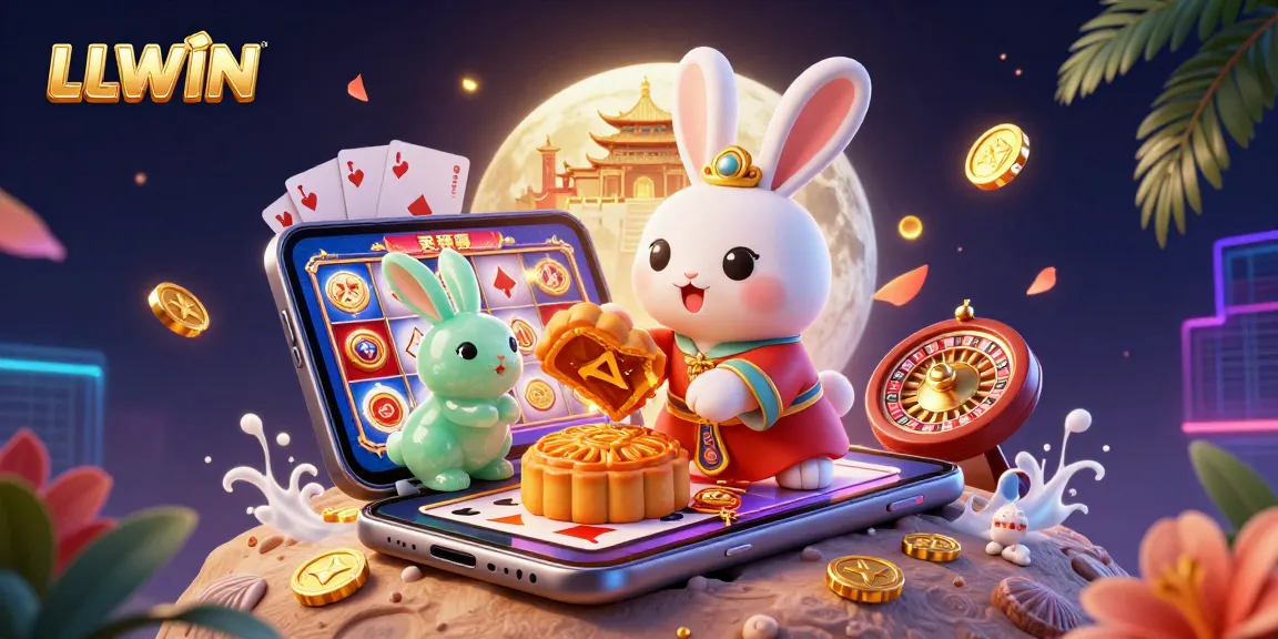 Experience thrilling gameplay at LLWIN with a vibrant 3D illustration featuring a moon rabbit and casino elements.