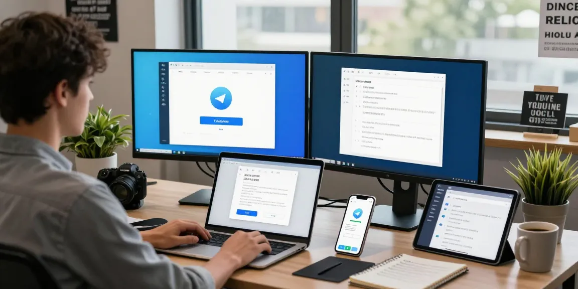 Configuring the Telegram Chinese settings in a modern office workspace.