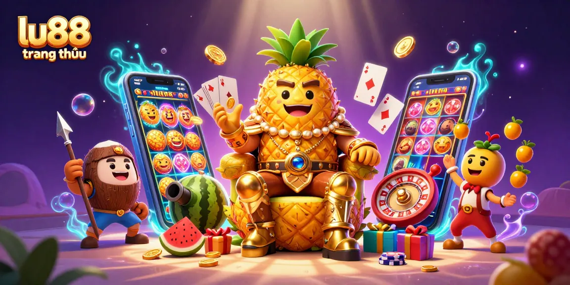 Experience the excitement at lu88 trang chủ with vibrant casino elements and characters in a dynamic 3D scene.