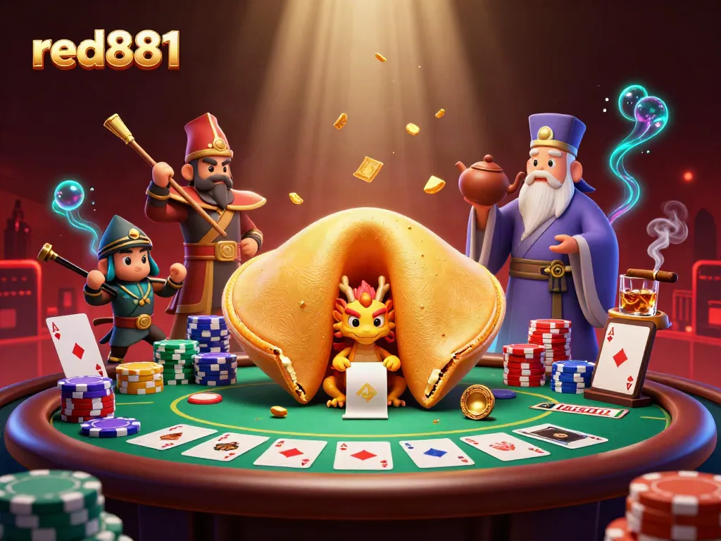 Immerse in winning strategies at red881 with vibrant casino-themed 3D illustration featuring golden elements and poker chips.
