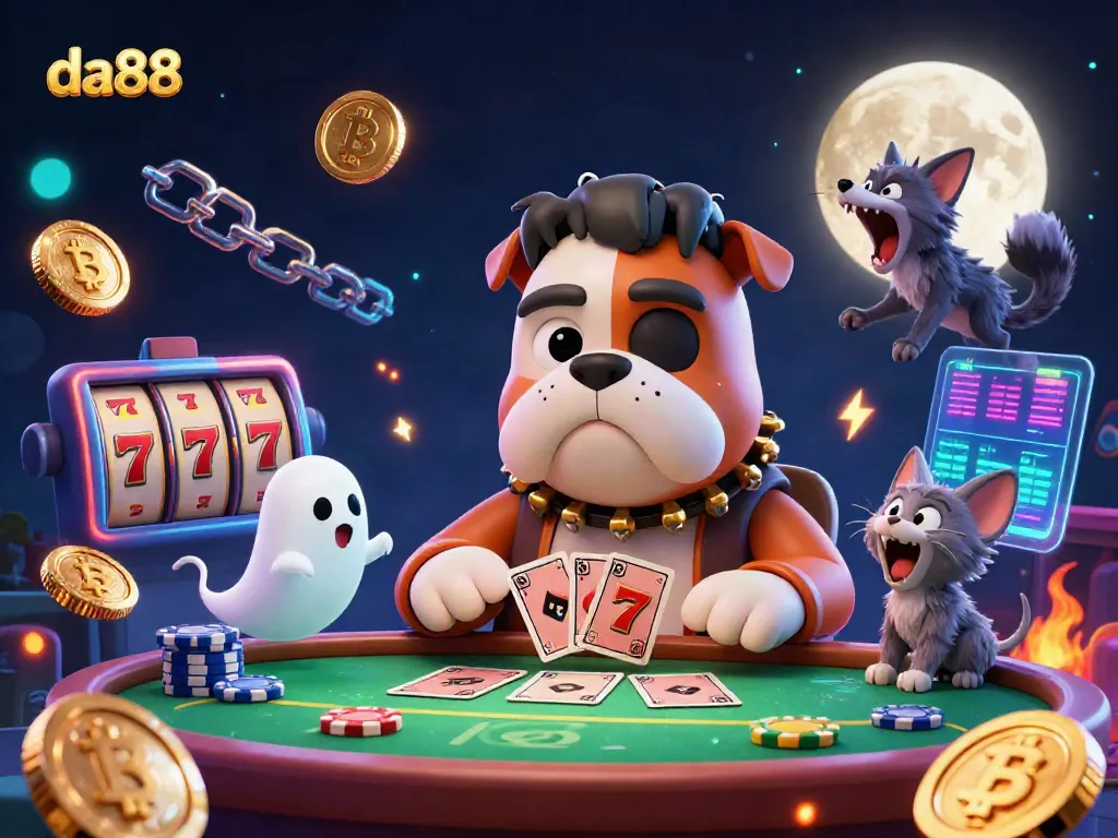 Experience exciting gaming action at da88 with this vibrant illustration featuring unique characters and dynamic casino elements.