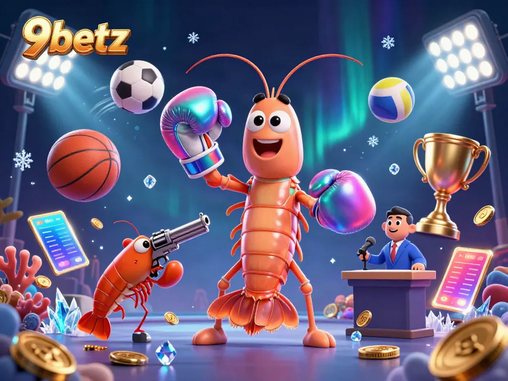 Engage with 9betz while exploring a vibrant casino scene filled with dynamic gaming elements and interactive characters.