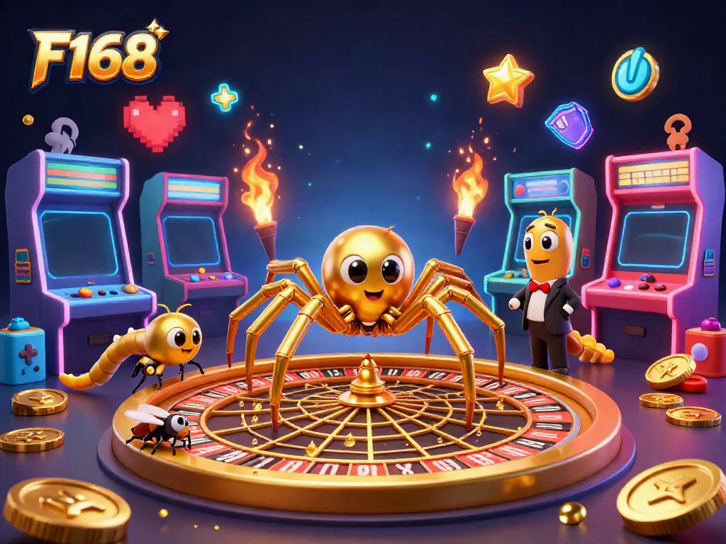 Experience thrilling gaming action with F168's unique roulette wheel scene featuring animated characters.