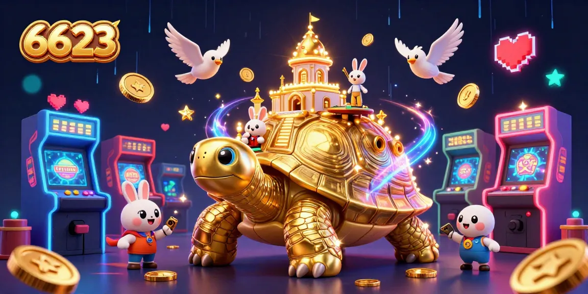Experience winning fun at the 6623 casino with a vibrant gaming scene filled with gold and excitement.
