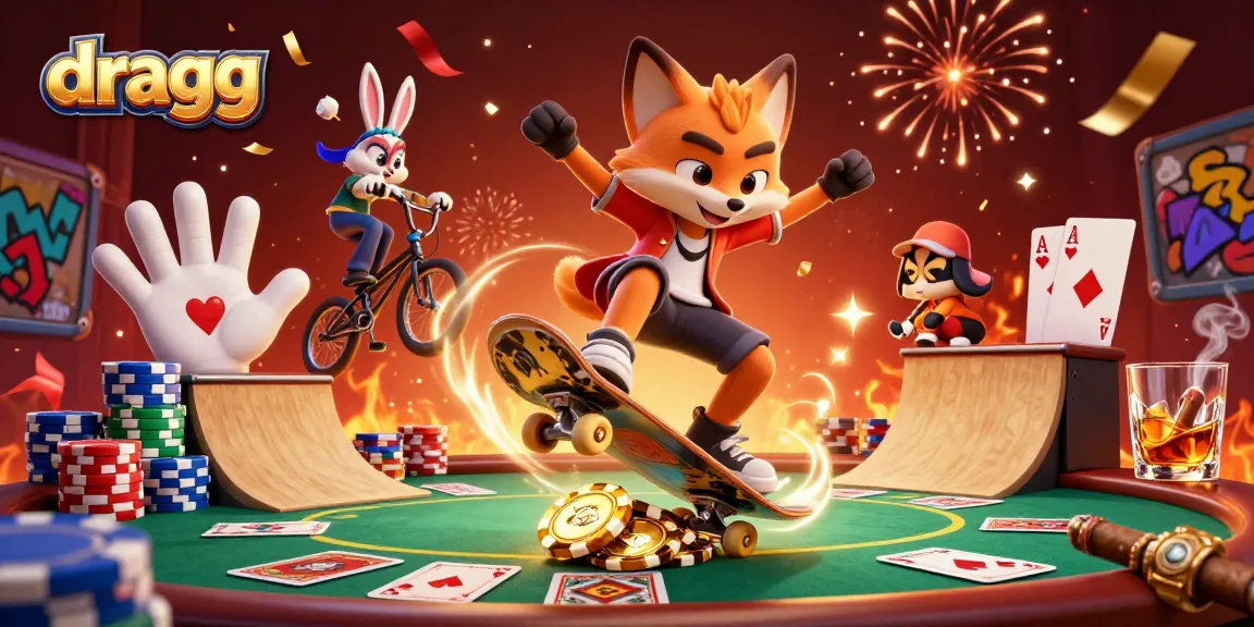 Experience thrilling gaming excitement with dragg, featuring a vibrant scene with dynamic characters and casino symbols.