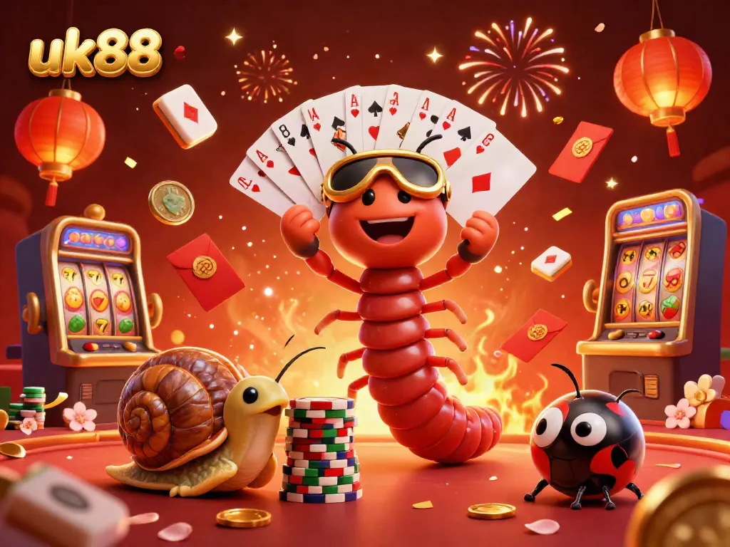 Experience the exciting world of uk88 with colorful gaming action, featuring a millipede dealer and vibrant casino elements.