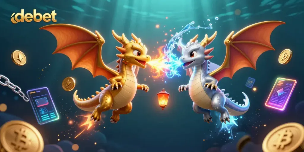Experience high-stakes gaming with the debet platform featuring vibrant dragons and cryptocurrency elements.