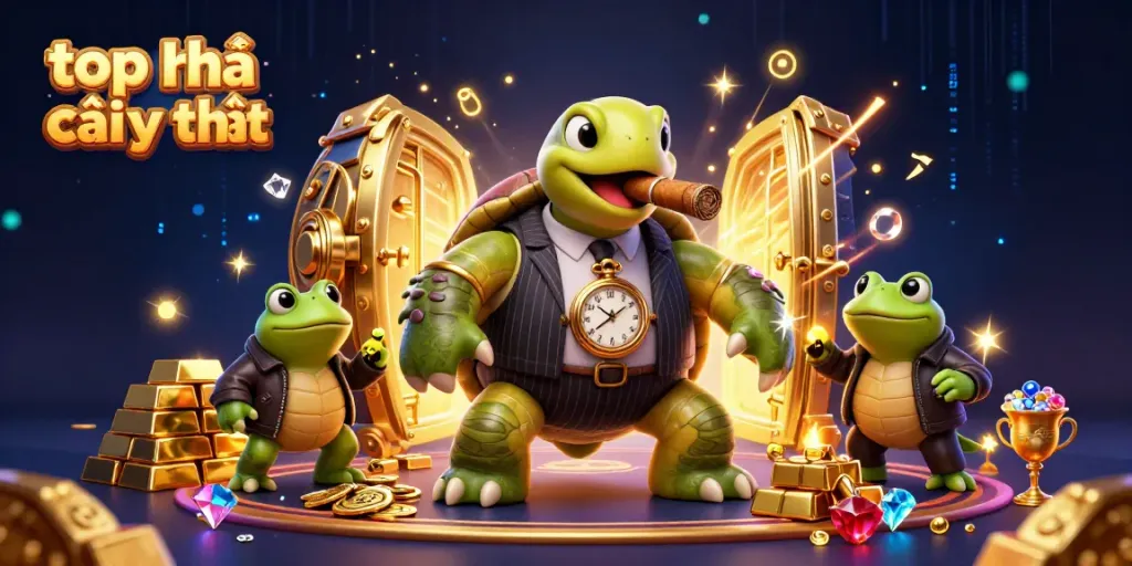 Engage in top nhà cái uy tín with dynamic 3D cartoon characters in an exciting casino scene.