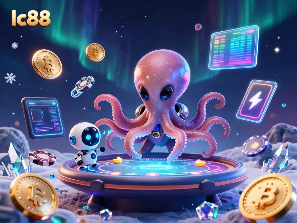 Experience thrilling gambling with lc88 at a cosmic poker table operated by an alien octopus and robot.