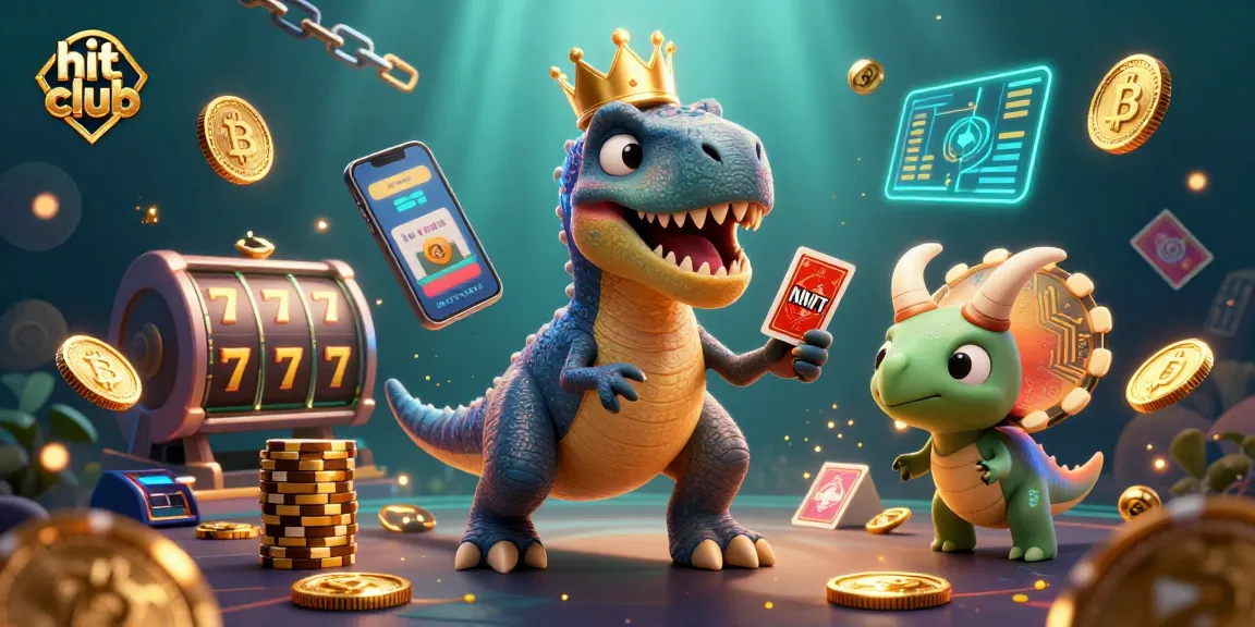 Engaging scene of hit club with T-Rex shuffling cards, showcasing vibrant gambling elements.