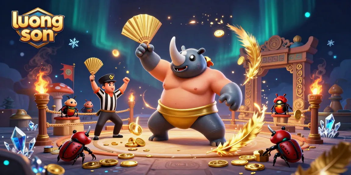 Enjoy luong son's thrilling sumo beetle showdown with golden coins flying in an epic gaming arena.