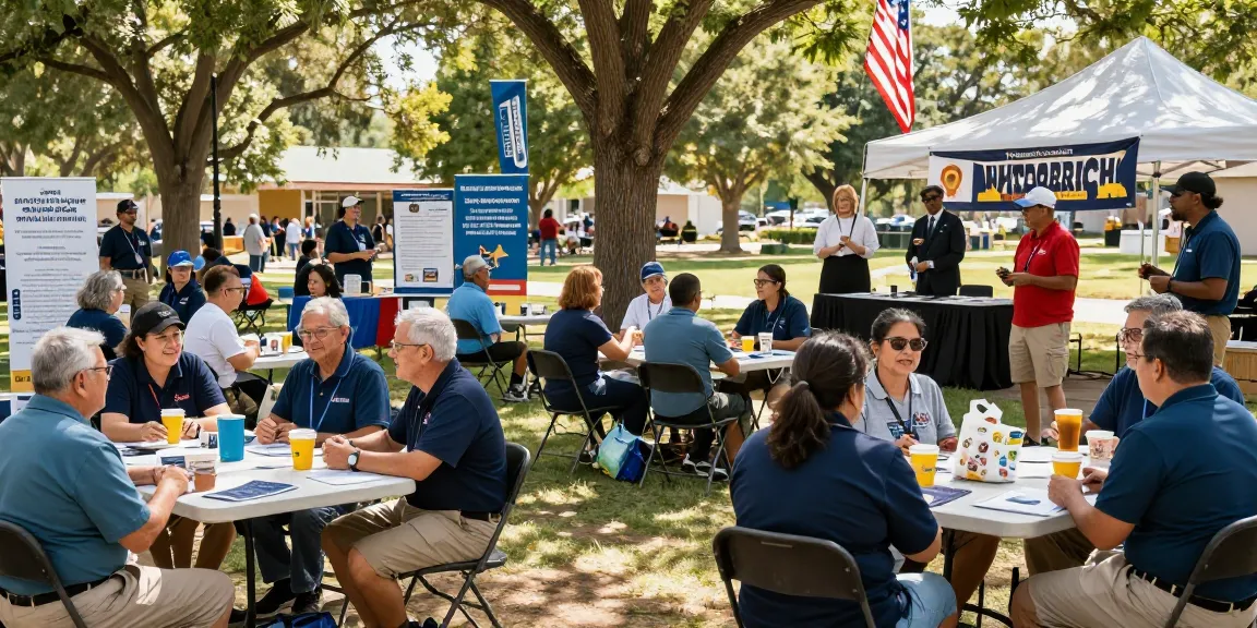 Veterans engaging at an outdoor advocacy event showcasing veteran advocacy services, fostering community support and connection.