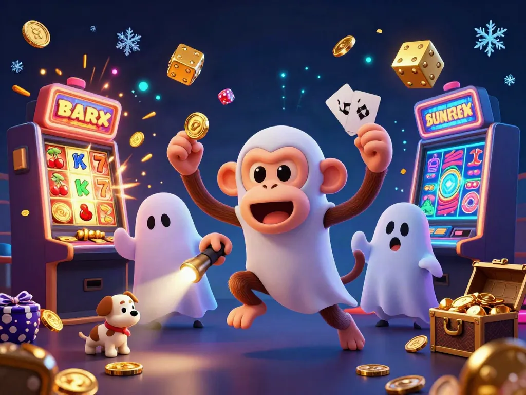 Engage in thrilling gameplay at du88az with a lively casino scene featuring a mischievous monkey and a ghost-hunter puppy.