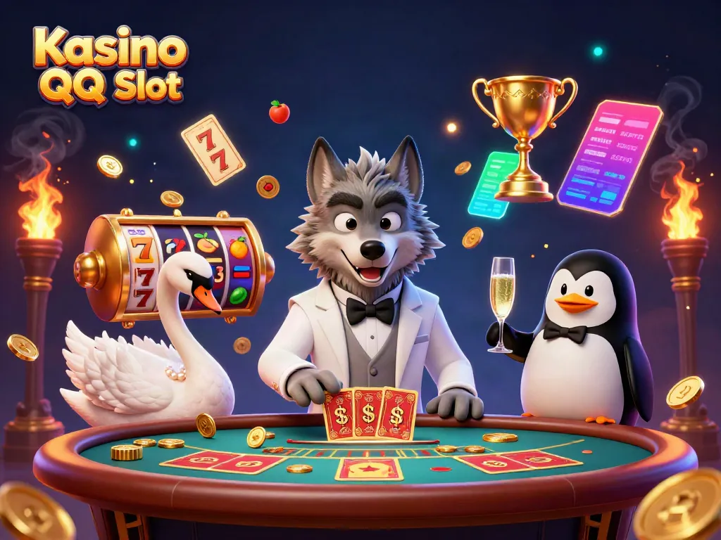 Experience thrilling gameplay at Kasino QQ Slot with vibrant characters and engaging gambling elements.