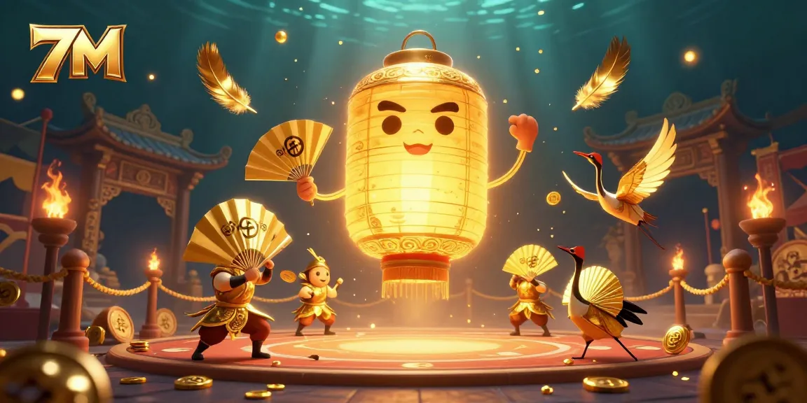 Engage with the 7M casino experience featuring a golden lantern spirit and dynamic gambling elements.