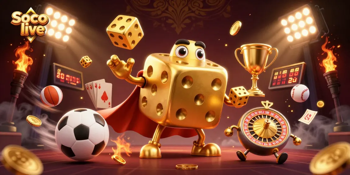 Experience thrilling wins with Soco live as golden dice characters juggles sports elements in rich detail.