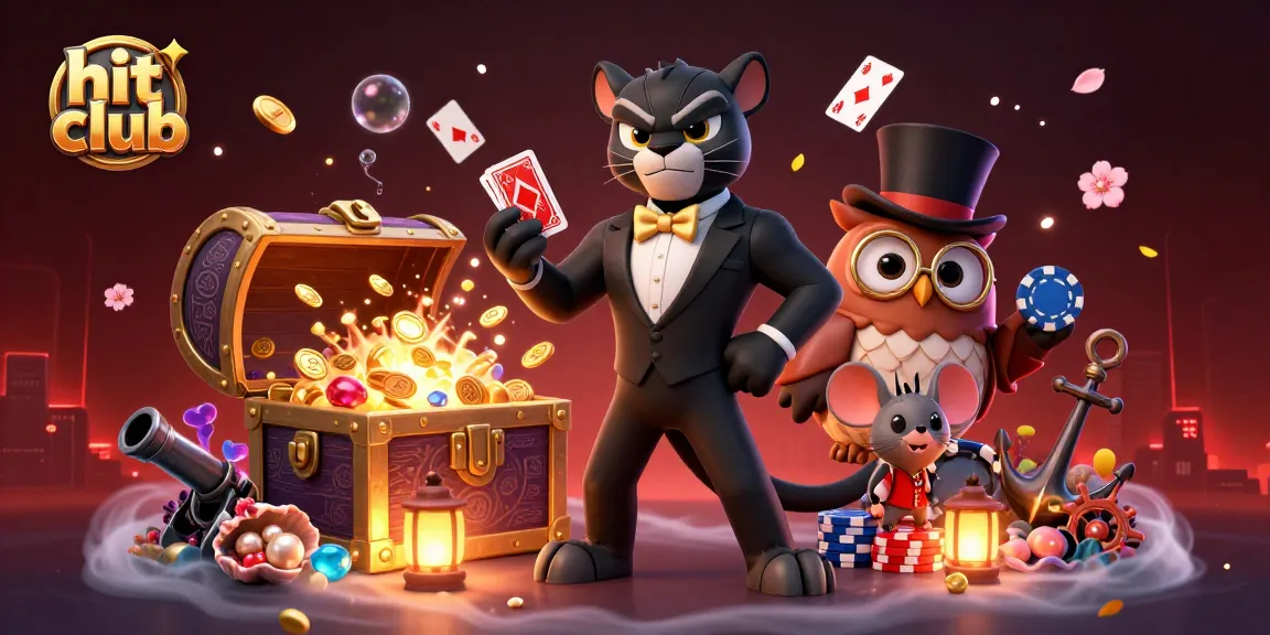 Engage with hit club's vibrant 3D casino scene featuring stylish characters and dynamic game elements.