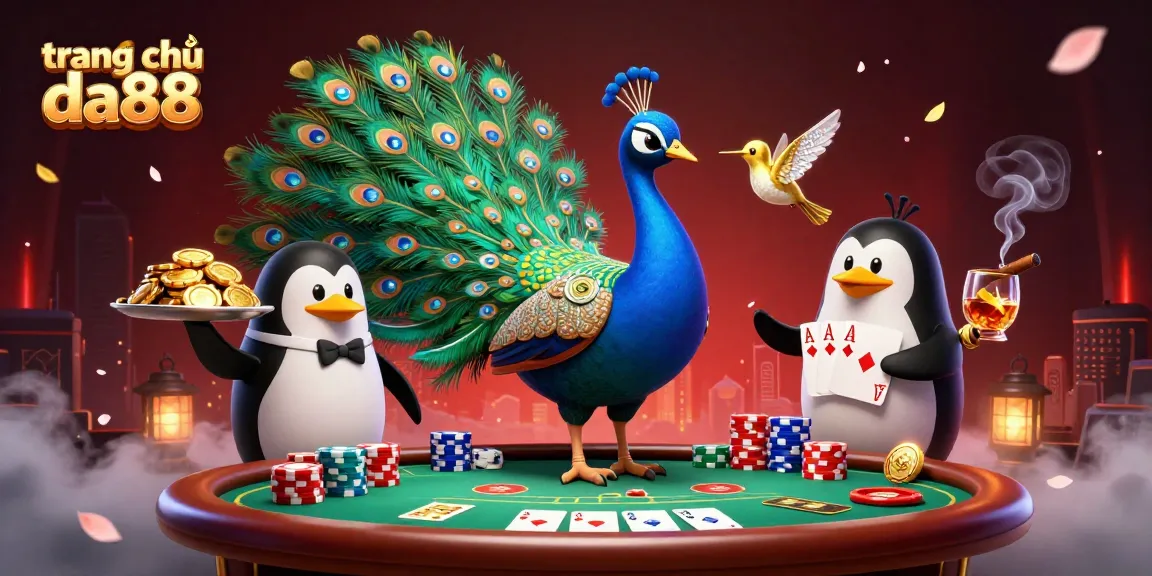 Engage with the vibrant trang chủ da88 scene featuring a peacock and casino elements galore.